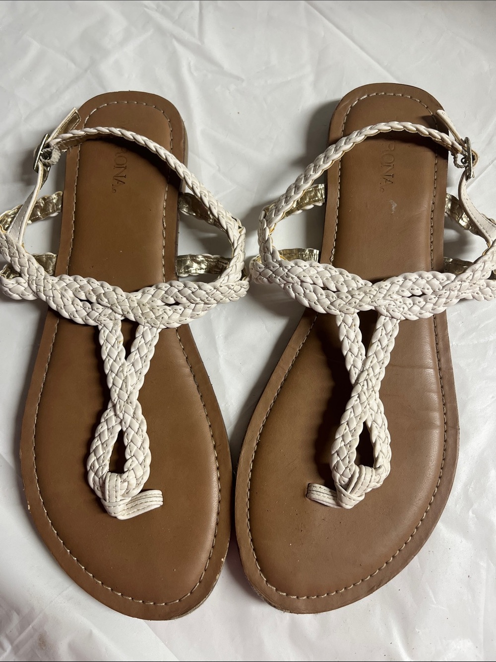 Merona White Braided T-Strap Sandals